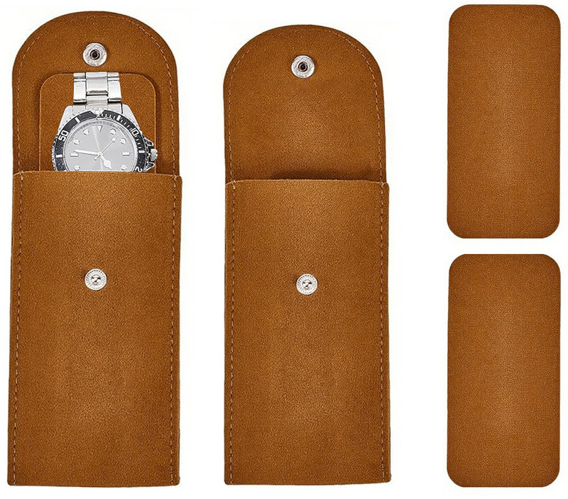 SERPLEX 2pcs travel watch box leather storage pouch for wrist watch and jewelry Watch Box(Brown, Holds 1 Watch)