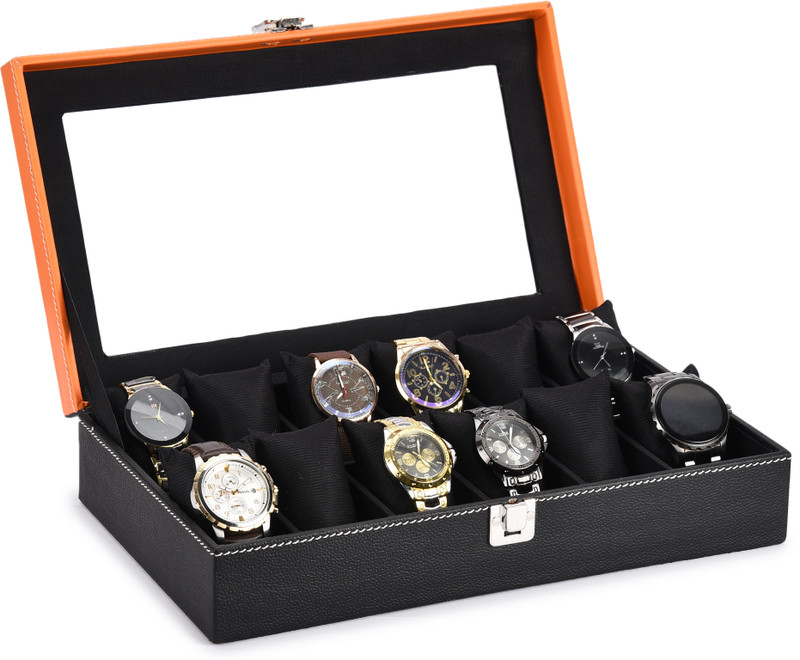 STORESHINE Mens and Womens Watch Box Holder Organizer Case in Black color(12 Compartments) Watch Box(Black, Holds 8 Watches)