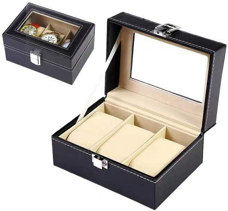 Artolot PU Leather Watch Storage Case Velvet Watch Organizer Box Jewelry Bag Black Watch Box(Black, Holds 1 Watch)