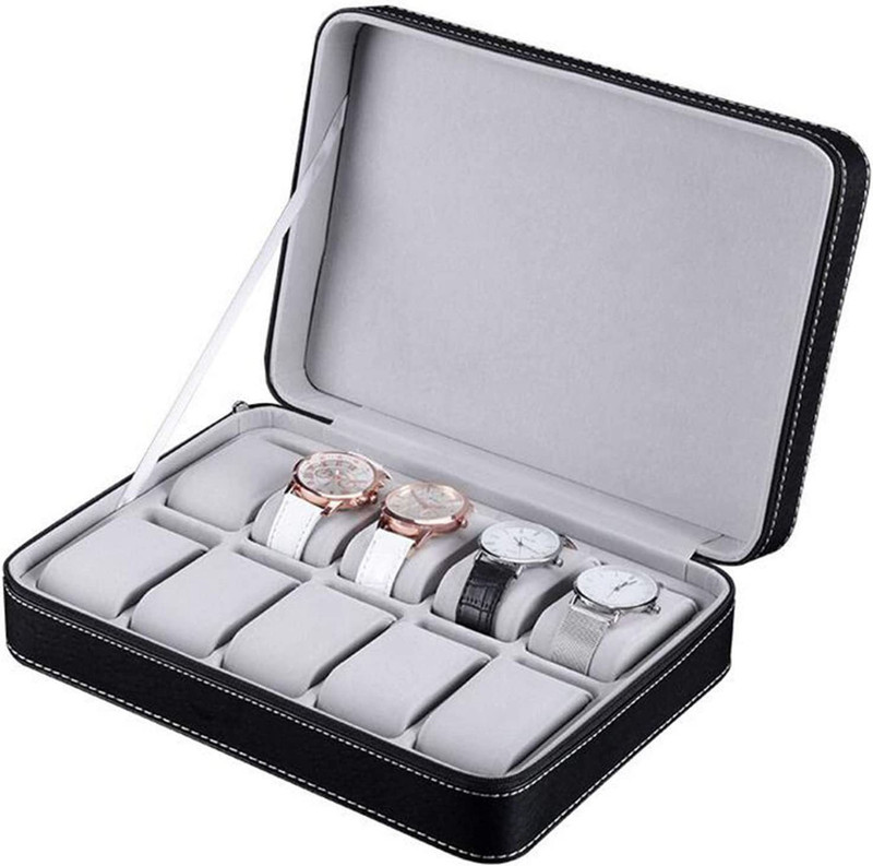 BUCKETLIST ®Watch Box Portable Travel Zipper Case Collector Storage Jewelry Storage Box Watch Box(Black, Holds 10 Watches)