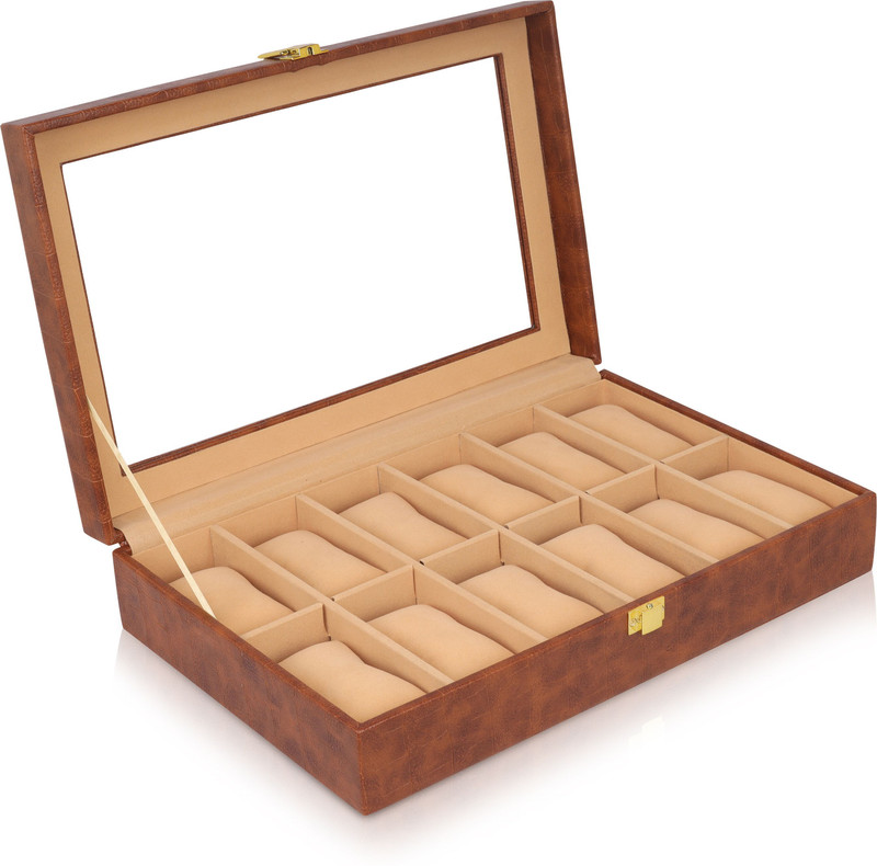 Ayesha Goods AG Premium Luxe 12 Slot Watch Display Box For Men & Women Portable Watch Box Watch Box(Dark Brown, Holds 12 Watches)