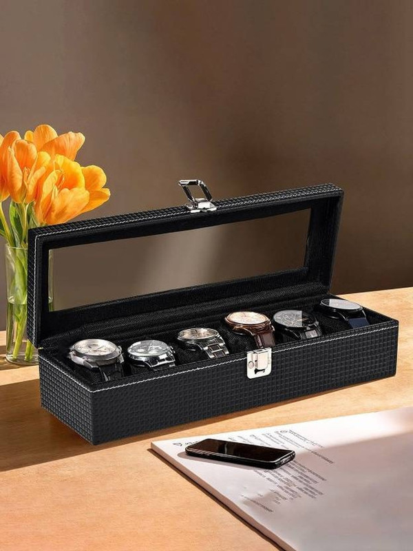 ZIDNI watch box for men watch case watch boxes watch box for whomen Watch Box(Black, Holds 6 Watches)