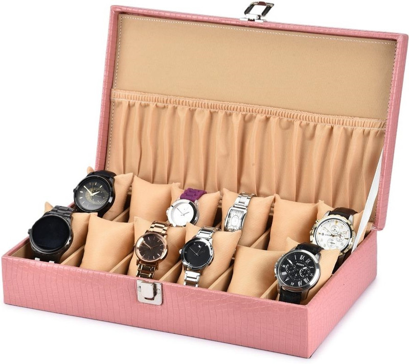 PARALOT New Pink Color Croco Design Watch Box Watch Box(Pink, Holds 12 Watches)