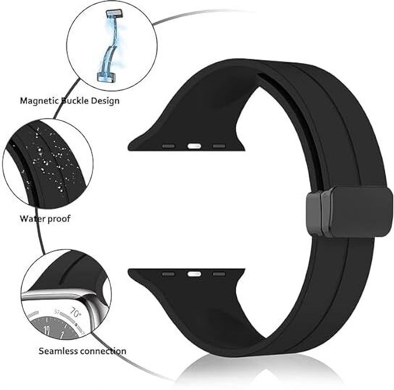 VINI Compatible with Apple Watch, Straps 42/44/45/49mm with Soft Silicone Strap 42 mm Silicone Watch Strap(Black)