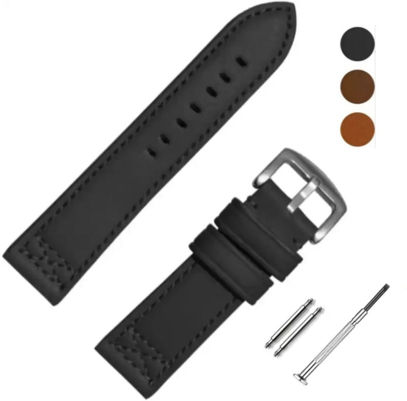 Bharasoft [PO] PREMIUM LEATHER THICK STRAP, NYLON LINING WITH TOOL 26 mm Genuine Leather Watch Strap(Brown)
