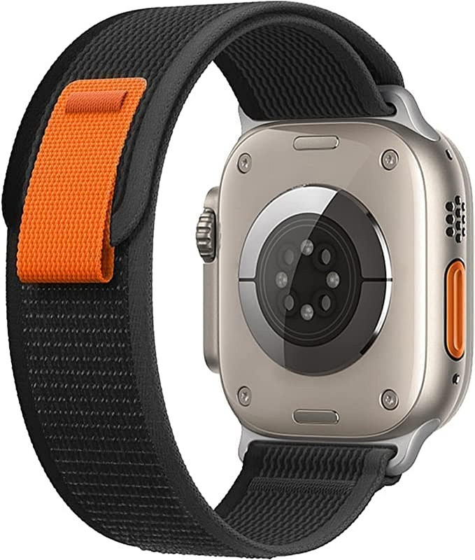 Creations Retail Trail Watch Strap For 49 45 44 42 mm Also For Series 8 7 6 5 4 3 2 1 SE 22 mm Fabric Watch Strap(Black, Orange)