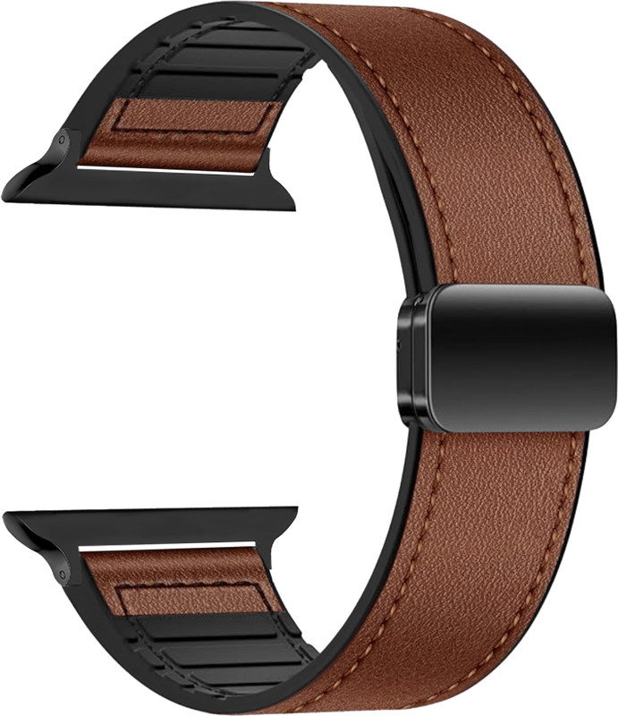 ACM Sliding Strap Leather Magnetic Silicone for Apple Watch Series 7 Mkhr3hn/A 41mm 1045657 mm Synthetic Leather Watch Strap(Brown)