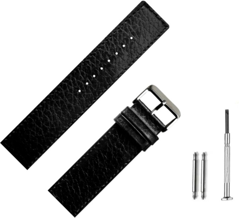 Bharasoft [PO] PREMIUM LEATHER THICK STRAP, NYLON LINING WITH TOOL 26 mm Genuine Leather Watch Strap(Black)