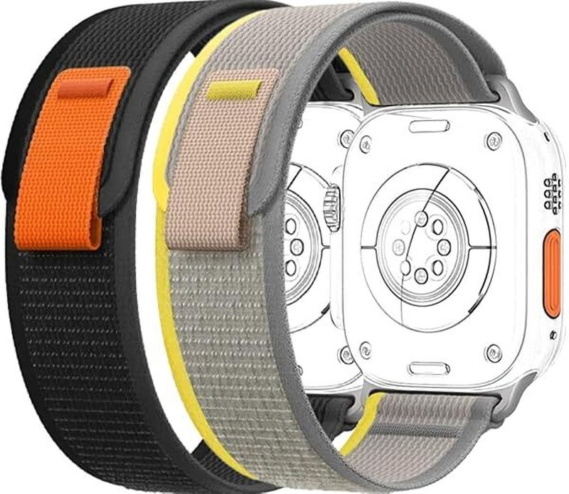 HACKMOOR 44/45/49 45 mm Fabric Watch Strap(black,yellow)
