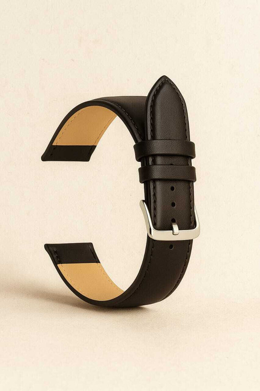 RStraps 20MM BLACK N 20 mm Genuine Leather Watch Strap(Black)