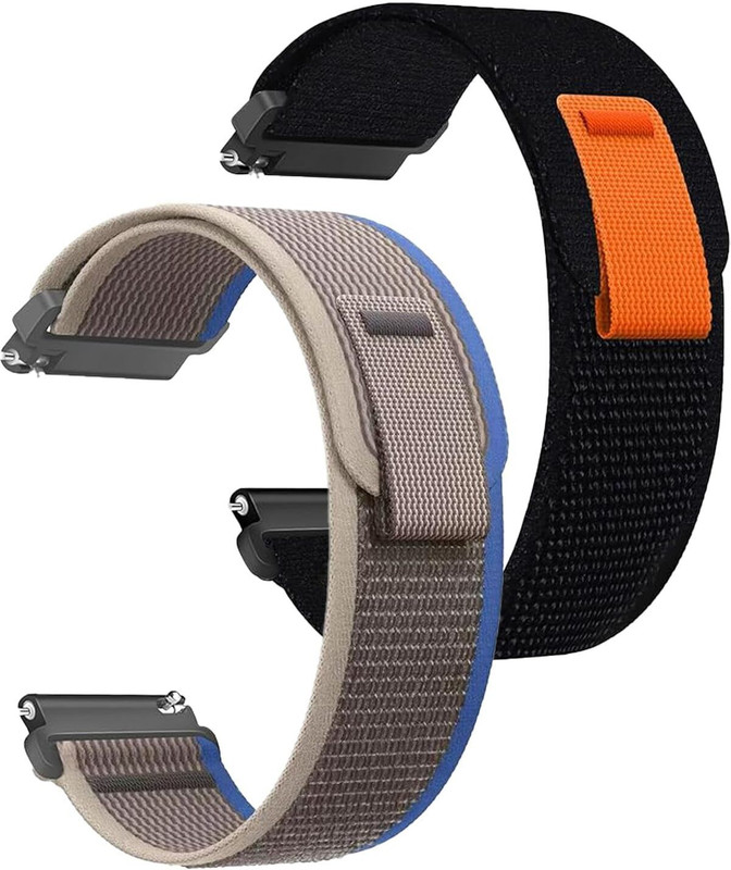 Firetook 22mm Pack 2 Adjustable Nylon Trail Loop Velcro (Compatible Watch List In Photo) 22 mm Fabric Watch Strap(Blue-Black)