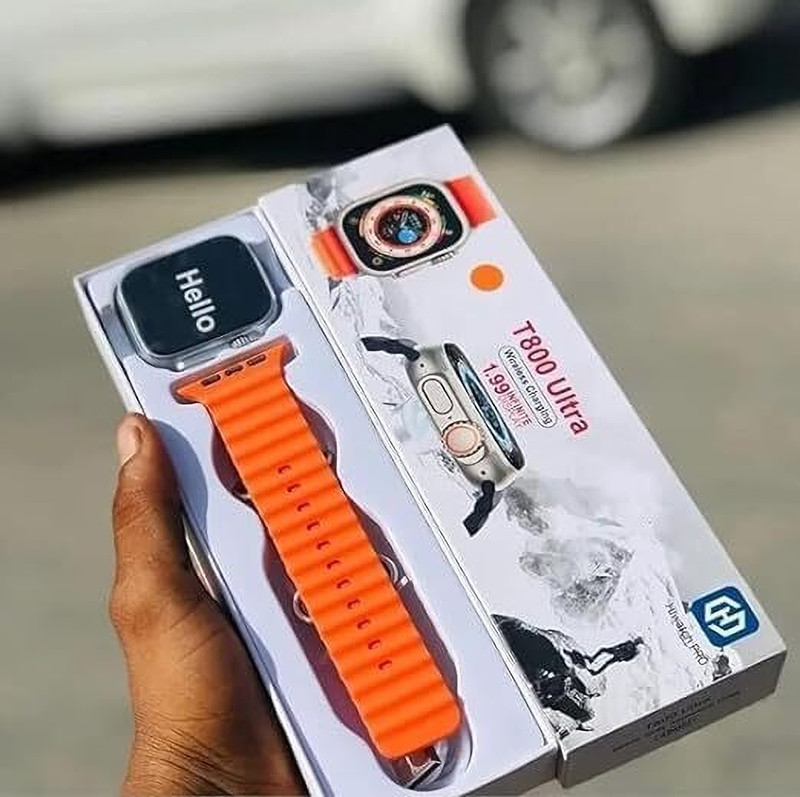CHG T800 Ultra Biggest Display Smart Watch with Bt Calling Wireless Charge Fitness 42 mm Silicone Watch Strap(Orange)