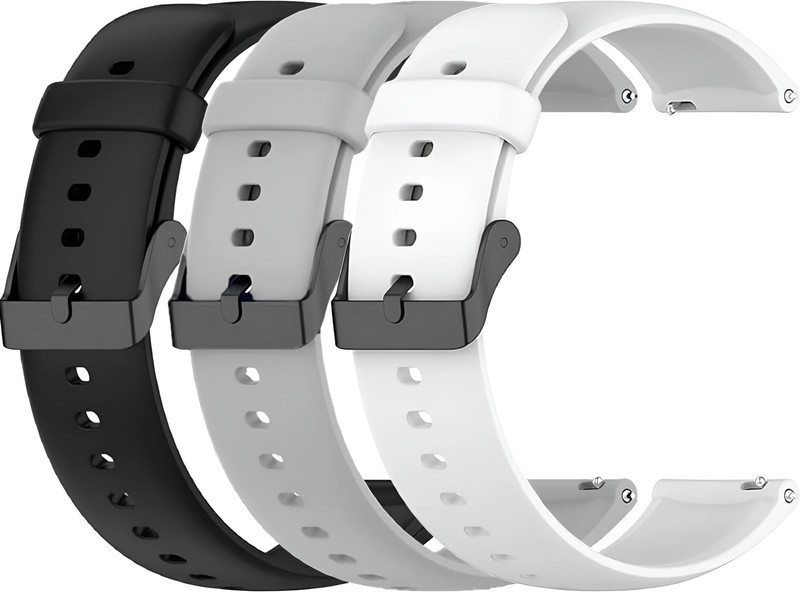 TRENDINGVIEW Soft Silicone 22mm Belt Strap for Smartwatches with Black Buckle (Pack of 3) 22 mm Silicone Watch Strap(Black , Grey & white)