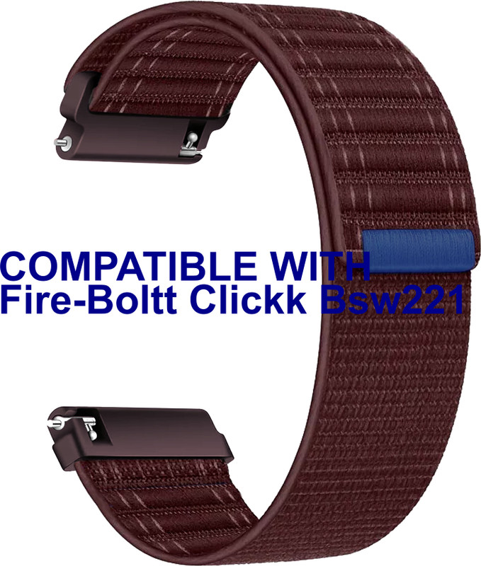 ACM Watch Strap Nylon Soft 22mm for Fire-Boltt Clickk Bsw221 Smartwatch Belt 3735495 mm Fabric Watch Strap(Burgundy Purple)