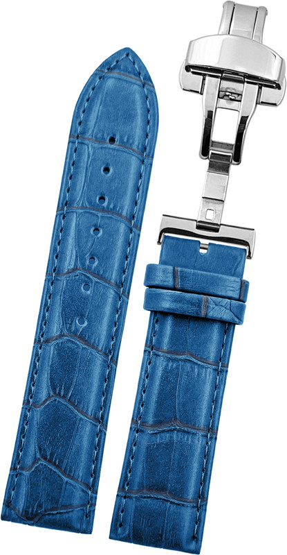DBLACK [HOOK] Bamboo Design Pattern with Butterfly Lock 22 mm Genuine Leather Watch Strap(Blue)