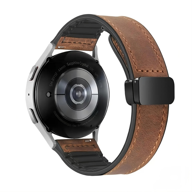 Sacriti Leather Bands with Magnetic Folding Buckle 22 mm Genuine Leather Watch Strap(Brown)