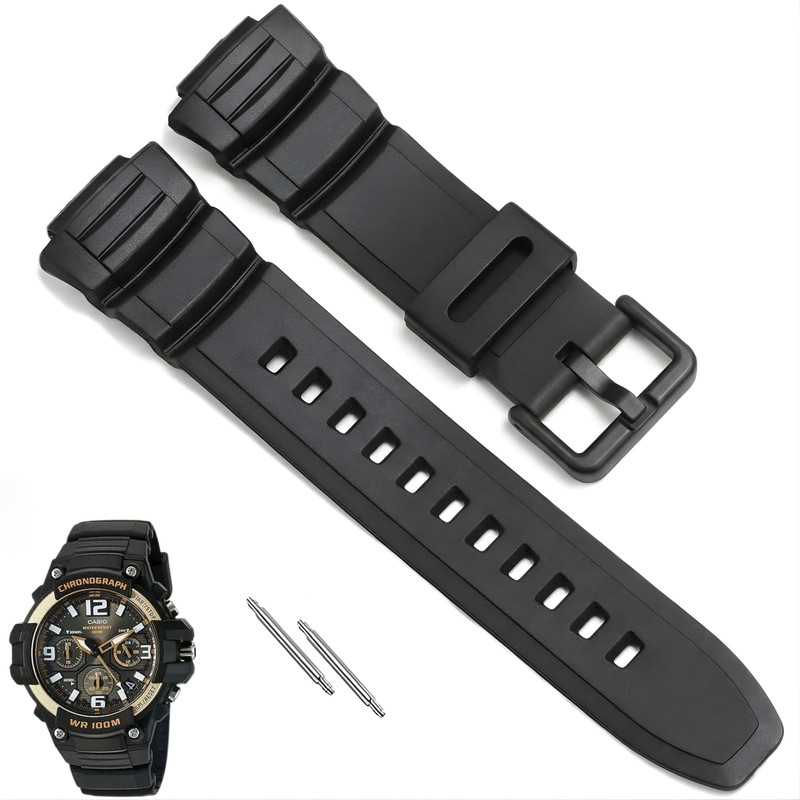 pantan [MW10] Compatible With ''CASI0'' MCW-100H,MCW-110H & W-S220 Model Watches Only 16 mm Resin Watch Strap(Black)