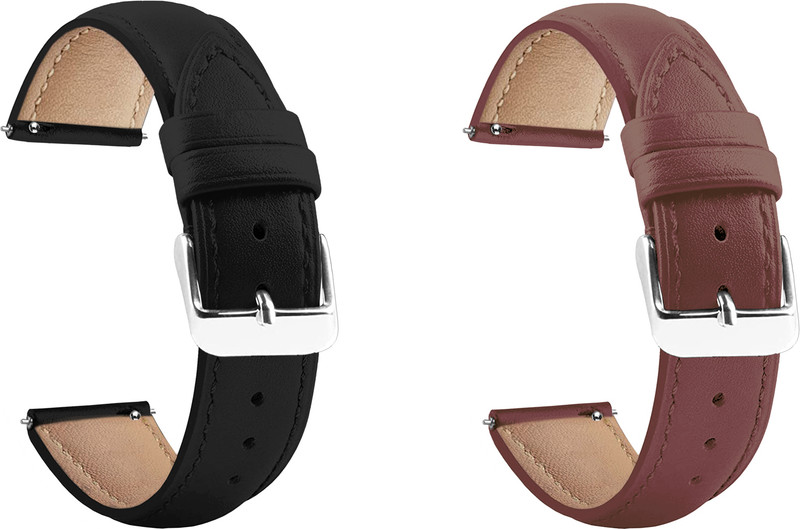ACM Pack of 2 Watch Strap Leather Belt for |Fire-Boltt Apollo Bsw095 Smartwatch Band 3117206 mm Synthetic Leather Watch Strap(Black/Brown)