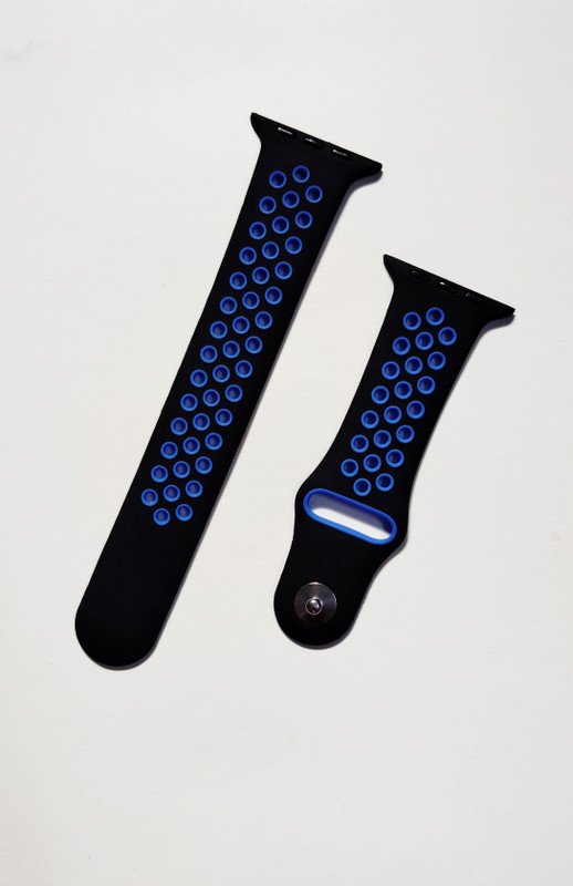 IMMANANT 42-44mm Nike-style sport band 42 mm Silicone Watch Strap(Black-blue)