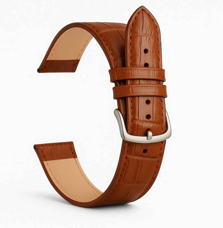 RStraps 20mm Premium Croc Pattern Leather Strap | Camel Brown Watch Belt for Men 20 mm Genuine Leather Watch Strap(Brown, Camel Brown)