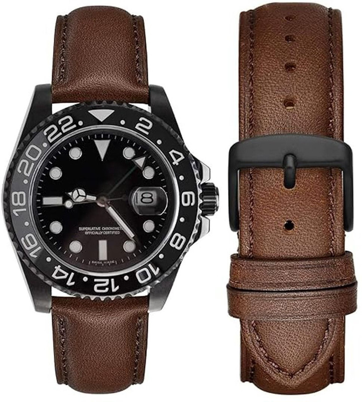 LUBA HIMT premium thick and genuine leather watch strap with nylon lining 22mm 22 mm Genuine Leather Watch Strap(DARK BROWN)