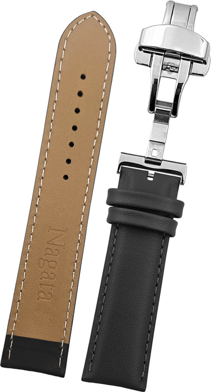 DBLACK [NAGATA3] Fully Stitched Minimalist Design with Butterfly Lock 22 mm Genuine Leather Watch Strap(Black)