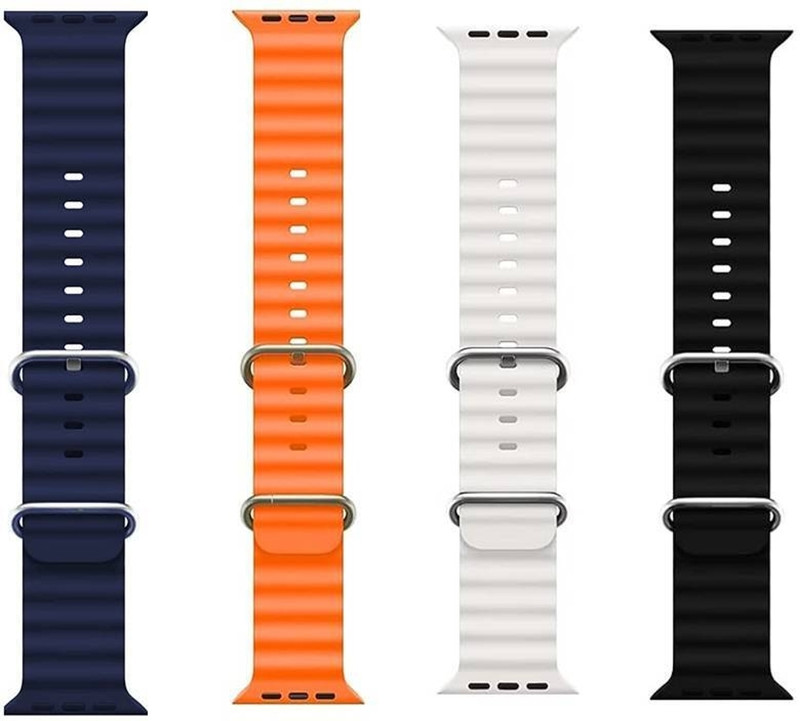 ASN 4 combo strap 44 mm Silicone Watch Strap(Blue, Black, White, Orange)