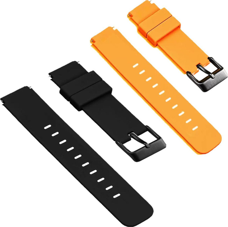 GRAF 19mm soft silicon smart watch belt strap with classic black buckle (pack of 2) 19 mm Silicone Watch Strap(Black & Orange)