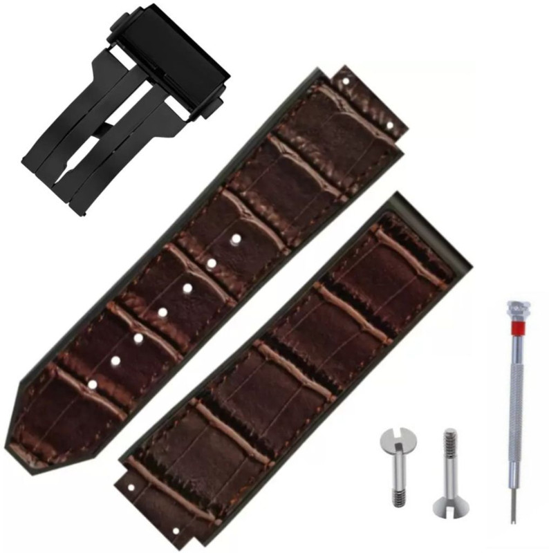Bharasoft [HBAL]Compatible Strap for HUB-LOT Watches, With Lock & Tool 25 mm Genuine Leather Watch Strap(CROCOBrown)