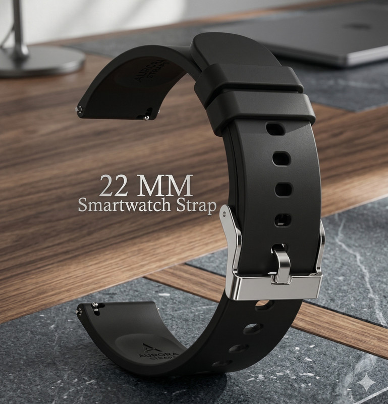 Aurix Universal 22mm Black Silicone Watch Strap – Comfortable 22 mm Silicone Watch Strap(Black)