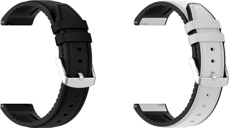 ACM WSM33U22BKWT3261 Pack of 2 Watch Strap Leather Silicone 22mm for Boat Ultima Connect Max Smartwatch (Black/White) Smart Watch Strap(Mullti Color)