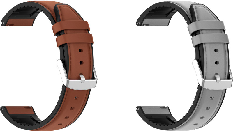 ACM WSM33U20BRGY3336 Pack of 2 Watch Strap Leather Silicone 20mm for Beatxp Unbound Nova Smartwatch (Brown/Grey) Smart Watch Strap(Mullti Color)