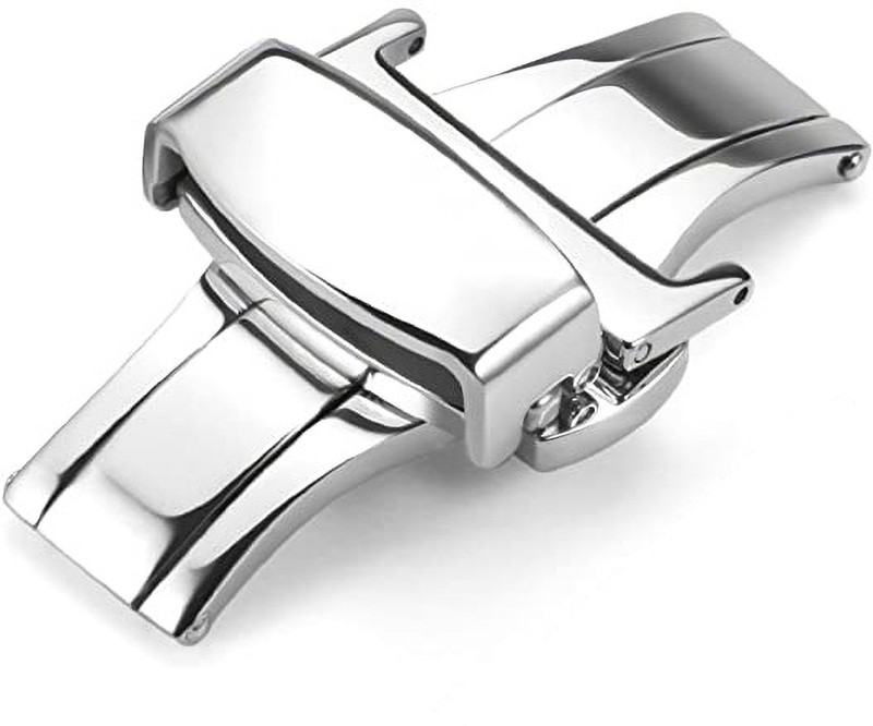 Rayyn BUTTERFLY LOCK SUITABLE FOR LEATHER WATCH STRAP 20 mm Stainless Steel Watch Strap(Silver)