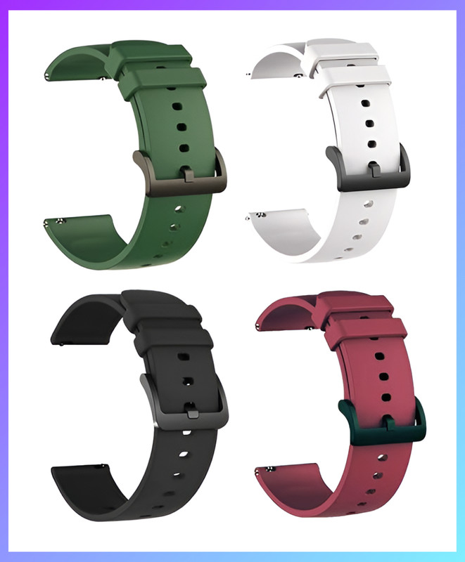 Firetook Pack 4 Replacement Soft 22mm Watch Strap (Compatible Watch List In Photo) 22 mm Silicone Watch Strap(Green, White, Black, WinRed)