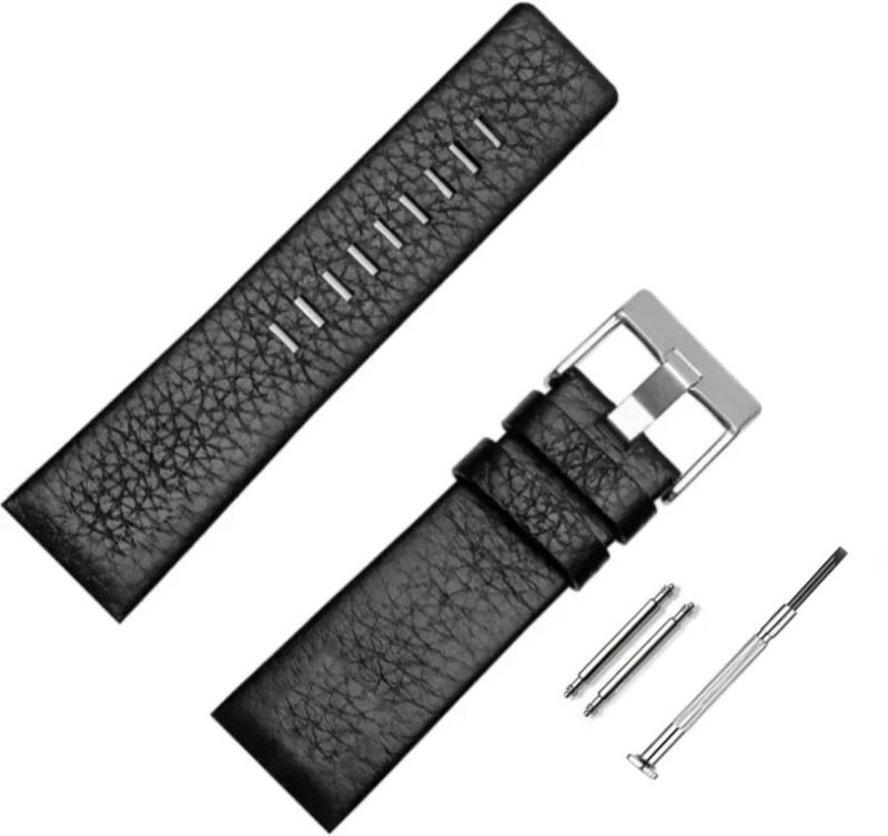 Bharasoft [DZ] PREMIUM LEATHER STRAP FOR DIESEL WATCHES WITH TOOL 28 mm Genuine Leather Watch Strap(Black)