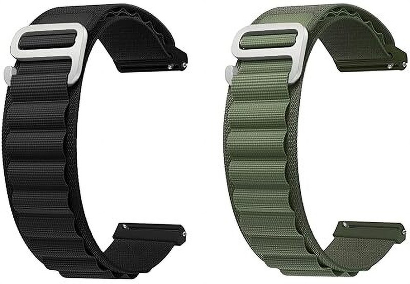 Gadgetzilla 22mm Alpine Loop Nylon Breathable Strap Compatible with noise ColorFit Caliber 22 mm Fabric Watch Strap(BLACK/GREEN)