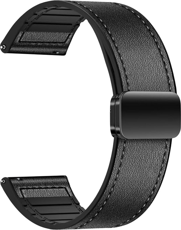 ACM Watch Strap Leather Magnetic Silicone for Motorola Moto Watch 70 Smartwatch Belt 3770365 mm Synthetic Leather Watch Strap(Black)