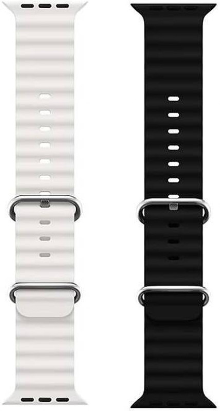 ASN black white strap 44 mm Silicone Watch Strap(Black, White)
