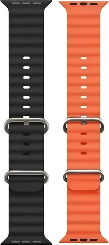 FastCares Silicone Sport Compatible With All Smart Watch Band 42mm 44mm 49mm Pack OF 2 49 mm Silicone Watch Strap(Black, Grey)
