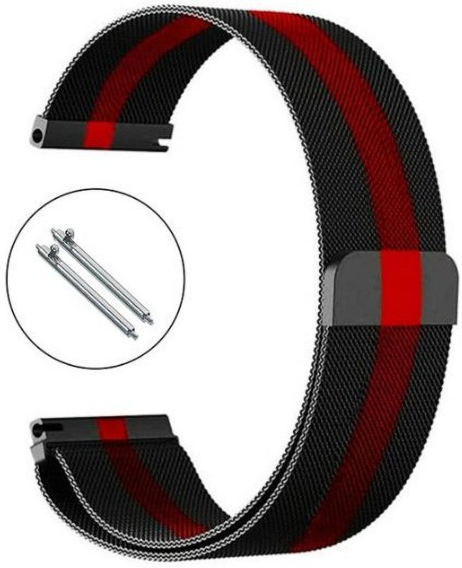 ONCRO men 22mm watch magnetic strap boat mesh metal strap smartwatch 22 mm Metal Watch Strap(Red Line)