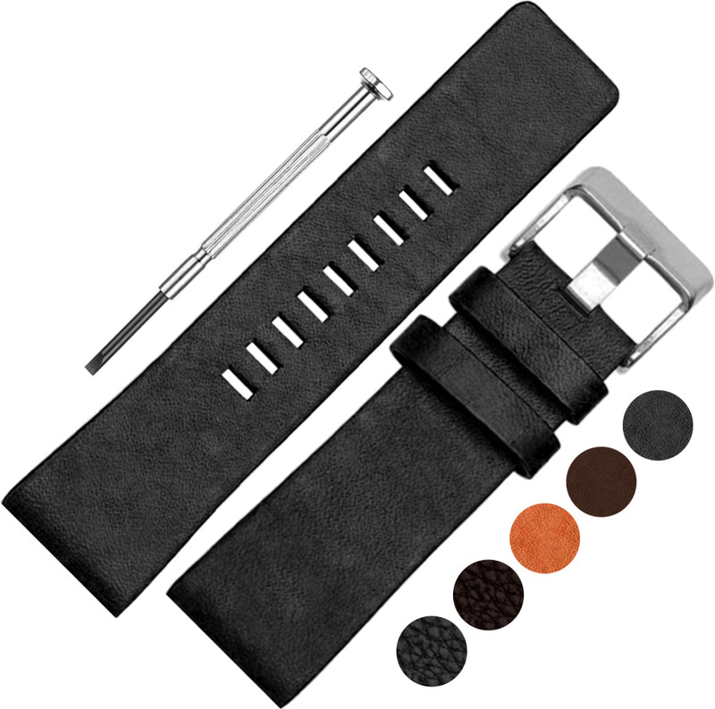 DBLACK [DESIRE] Boxy Design, Best Replacement Strap for Diesel Watches, Premium 24 mm Genuine Leather Watch Strap(Black)