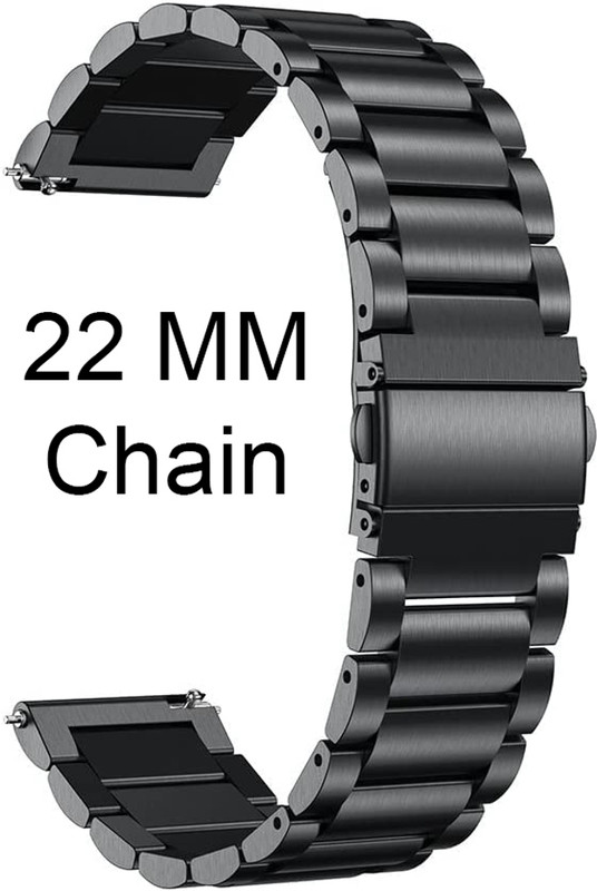 TIMEWORKS premium Chain Compatible for AmazfitGTS2/Mini/Bip/BipU/Pro/Lite,Galaxy Active2 22 mm Stainless Steel Watch Strap(Black)