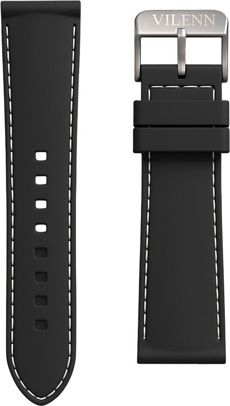 VILEN Premium Black Silicone Watch Strap with White Stitching 22 mm Silicone Watch Strap(Black)