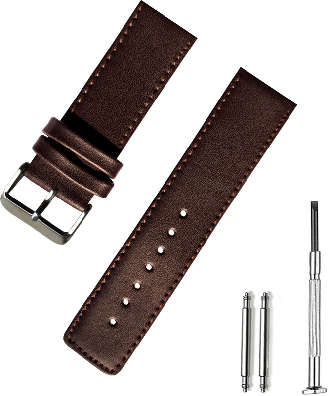 Rayyn DINNO PLAIN STITCH DESIGN 24 mm Genuine Leather Watch Strap(Brown)