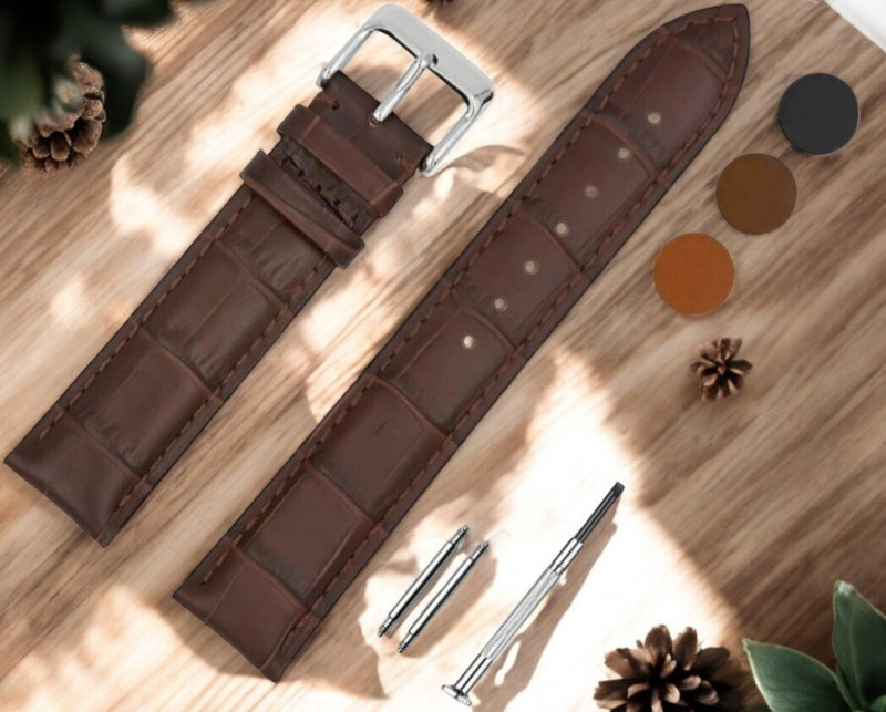 Bharasoft Sporty and Practical Watch Band 20 mm Genuine Leather Watch Strap(Brown)