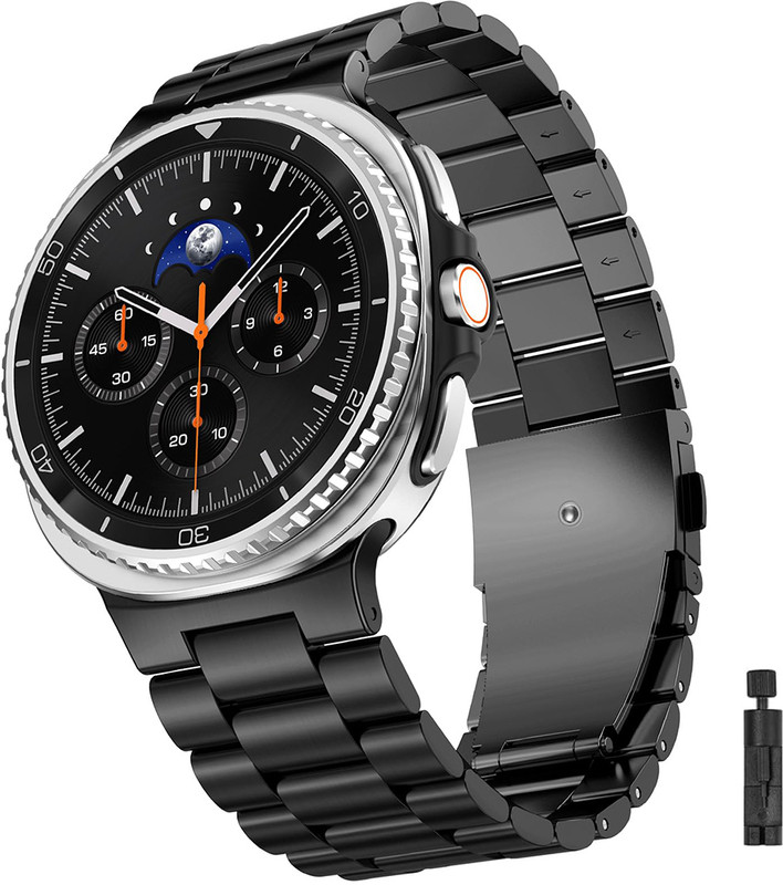 gustave Luxury Stainless Steel Black Band for Galaxy Watch 8 Classic 46mm 44mm 22 mm Stainless Steel Watch Strap(Black)