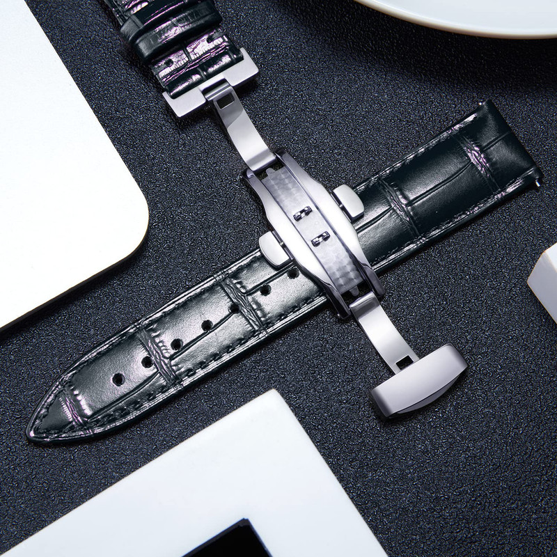 Velmar High Quality Real Calf Leather Watch Strap Band Butterfly Clasp 22mm 22 mm Genuine Leather Watch Strap(Black)