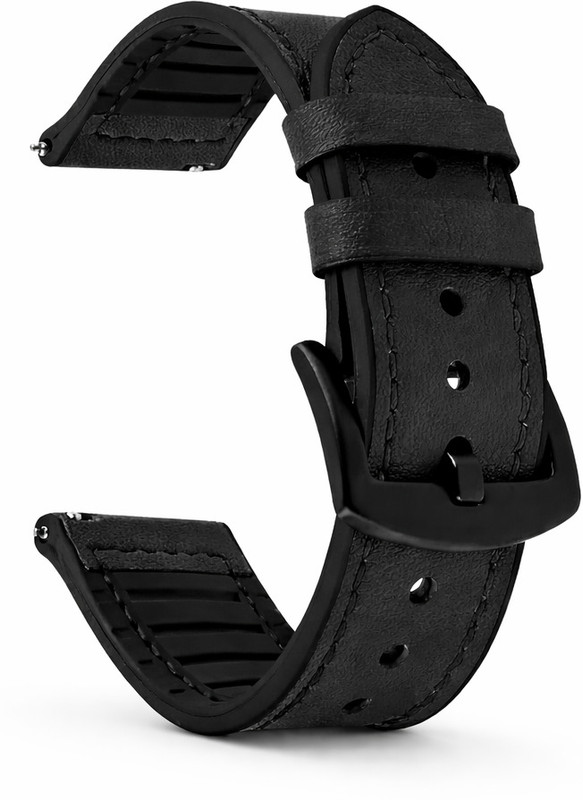 ADAMO 22mm Leather Silicone Straps Compatible with Samsang Galaxy Watch 3 45mm 22 mm Genuine Leather Watch Strap(Quick Release Watch Black Band)