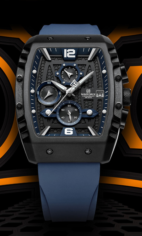 NAVIFORCE 8025 rose gold and black chronograph dial with soft stylish silicon strap waterproof Analog Watch  - For Men