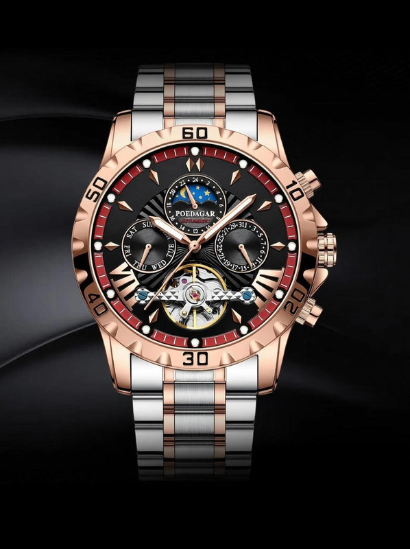 OVERFLY POEDAGAR Mens Watch Automatic Mechanical Skeleton Dial Luxury Golden Wrist Watch Analog Watch - For Men